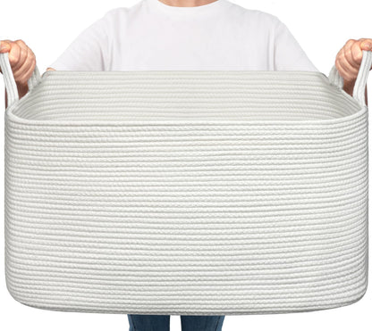 Goodpick Large Woven Rope Blanket Basket, Rectangle, Black, 75L