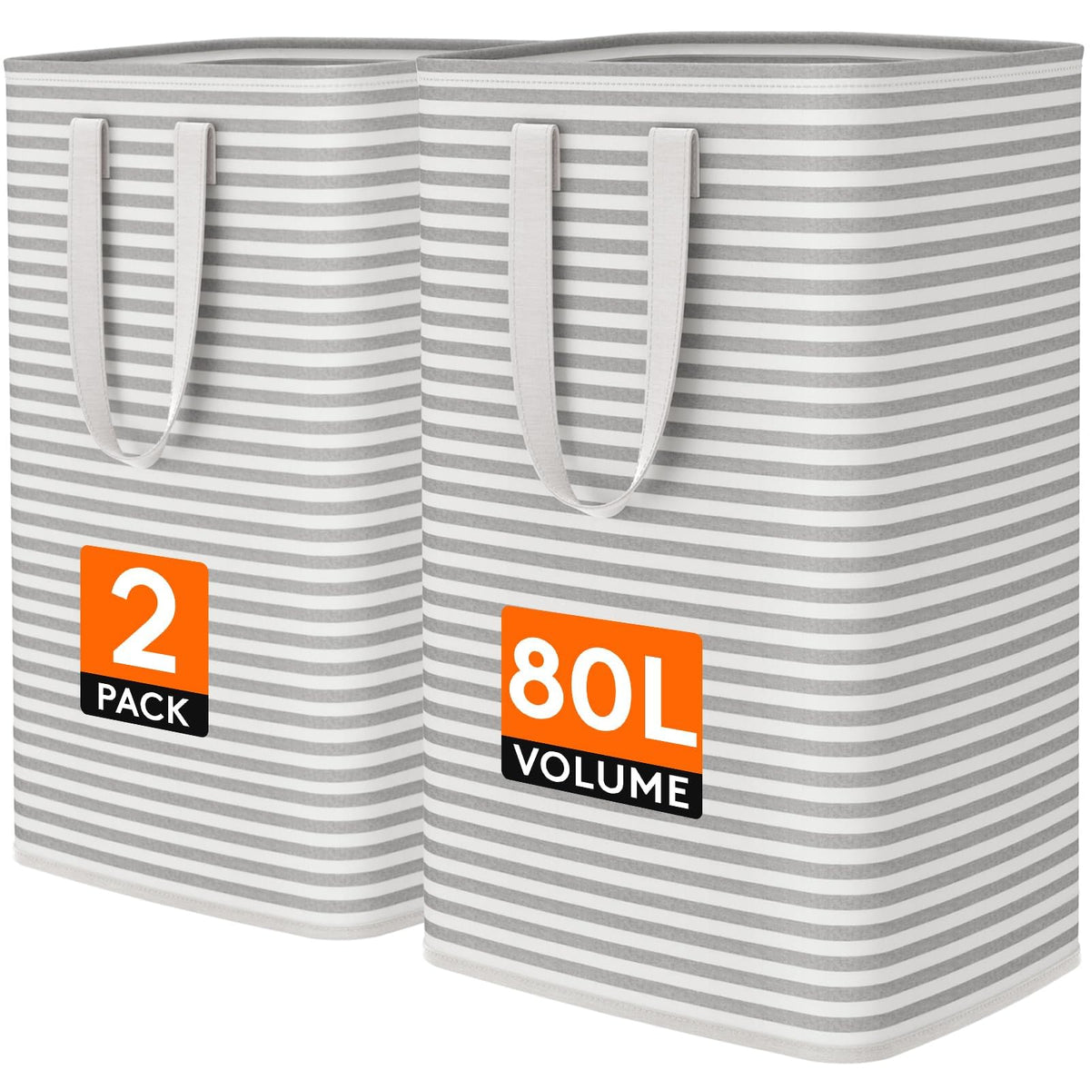 Lifewit 80L Large Laundry Baskets, Laundry Hampers Bags, 2 Pack, Grey
