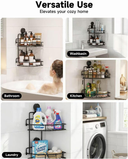 Shower Caddy Suction Cup, 2 Pack Suction Shower Shelf, Black