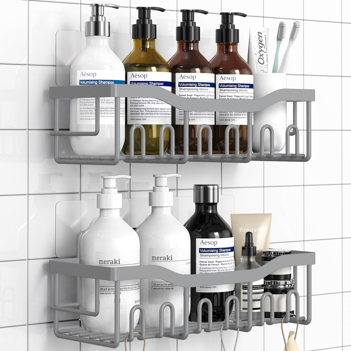 EUDELE 5-Pack Rustproof Stainless Steel Shower Caddy Set– No Drill Adhesive Bathroom Organizer, Space-Saving Shower Shelves for Apartment Essentials, Bathroom/Kitchen Storage Home Decor-L Size