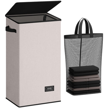 SOLEDI 100L Laundry Hamper with Lid, Large Collapsible Laundry Basket