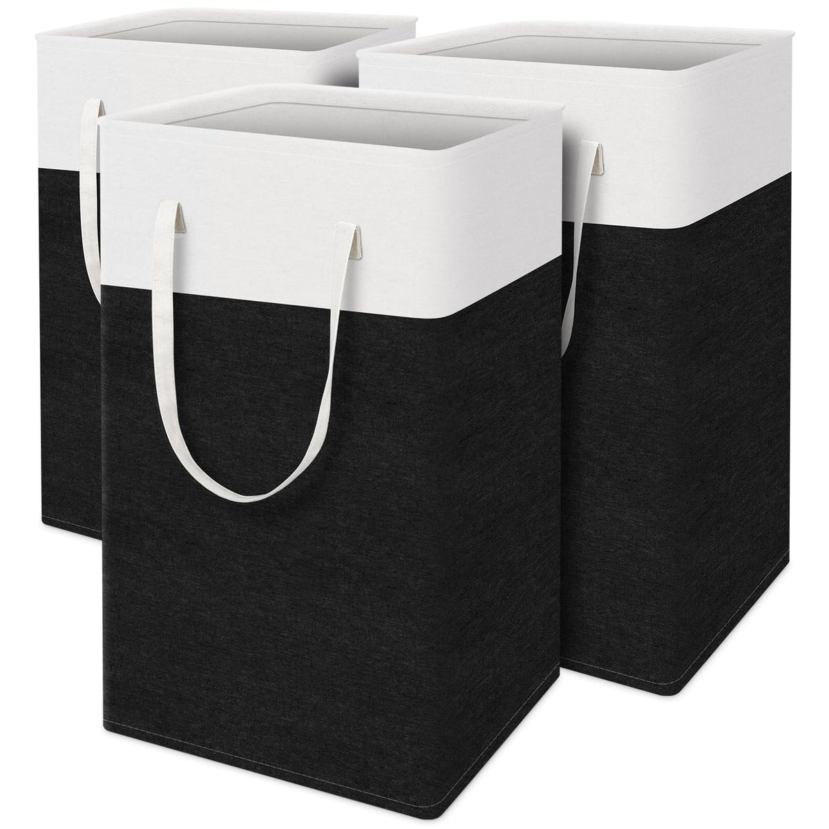 TasticTotes Laundry Basket 3-Pack, Laundry Hamper, 75L-Black