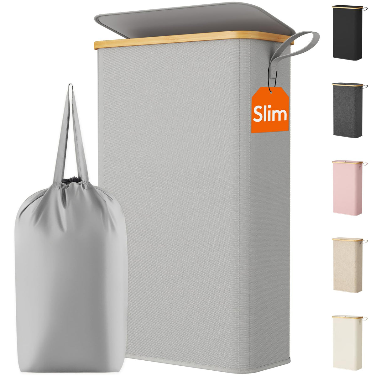 Lifewit 65L Slim Laundry Hamper with Lid and Removable Bag, Beige