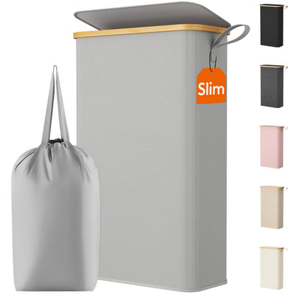 Lifewit 65L Slim Laundry Hamper with Lid and Removable Bag, Beige