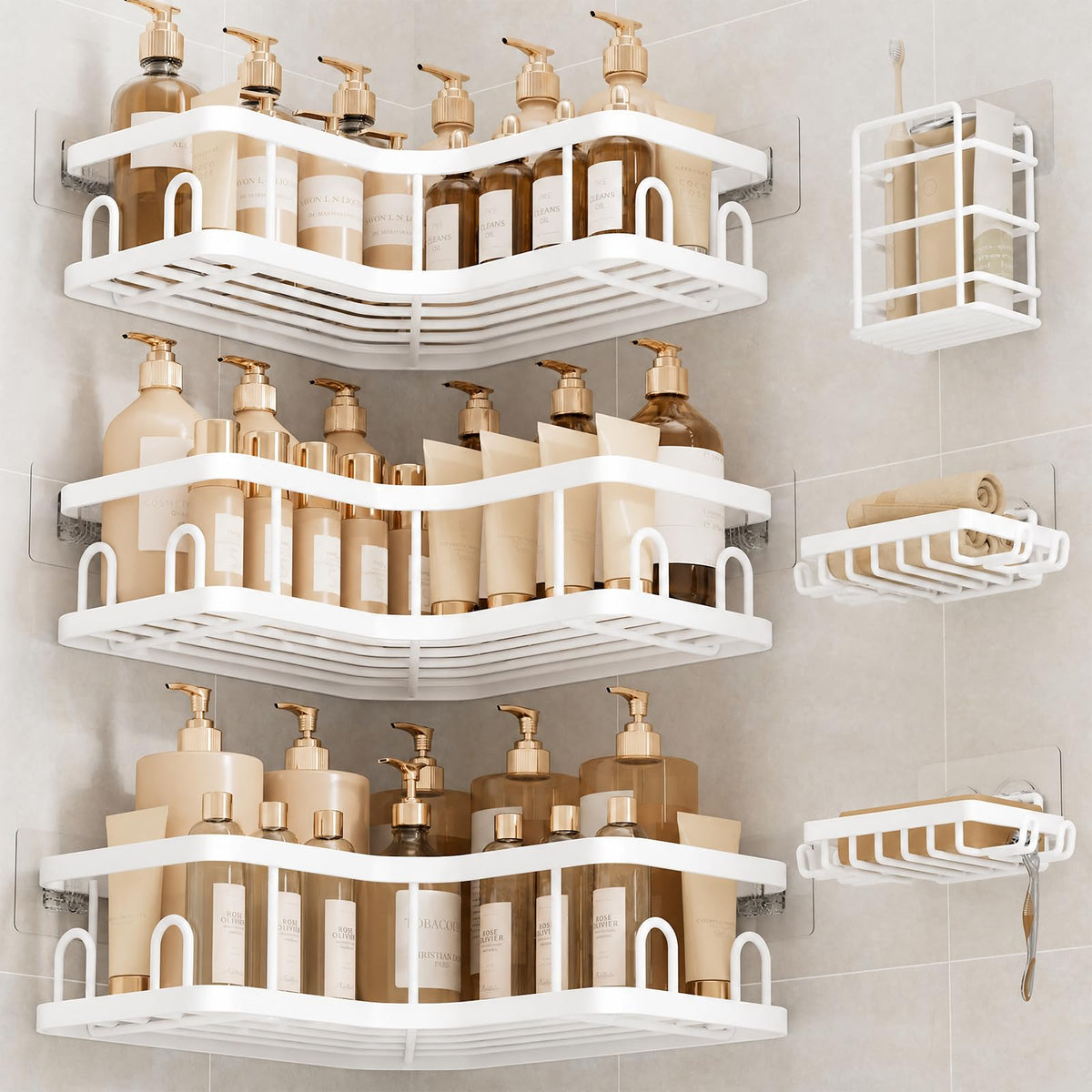 Veken Large Capacity Corner Shower Caddy 6-Pack, Advanced Rustproof Design