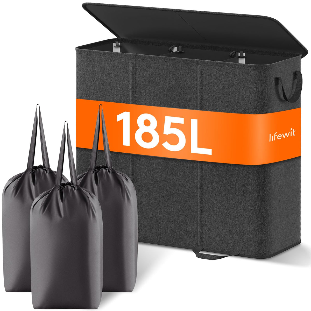 Lifewit Double Laundry Hamper with Lid, Removable Laundry Bags, Black
