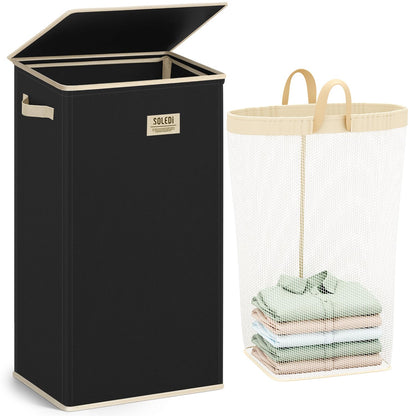 SOLEDI 100L Laundry Hamper with Lid, Large Collapsible Laundry Basket