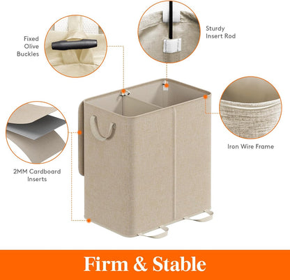 Lifewit Double Laundry Hamper with Lid, Removable Laundry Bags, Beige