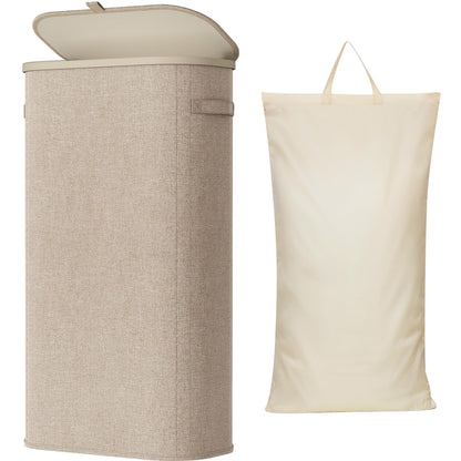 Lifewit Slim Laundry Basket with Lid and Removable Bag, 65L, Beige