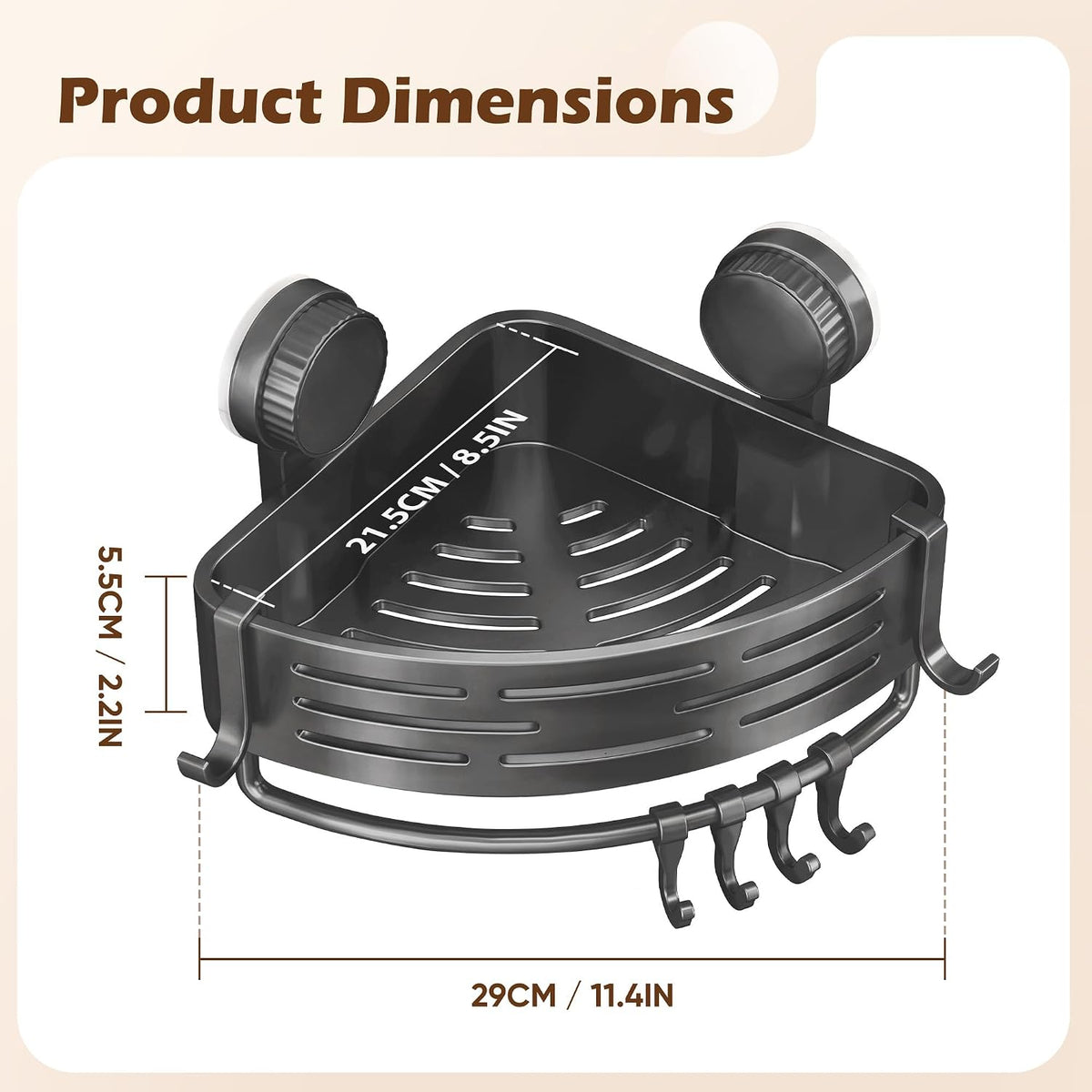 Corner Shower Caddy, ABS Suction Cup Shower Caddy, Grey 1pc