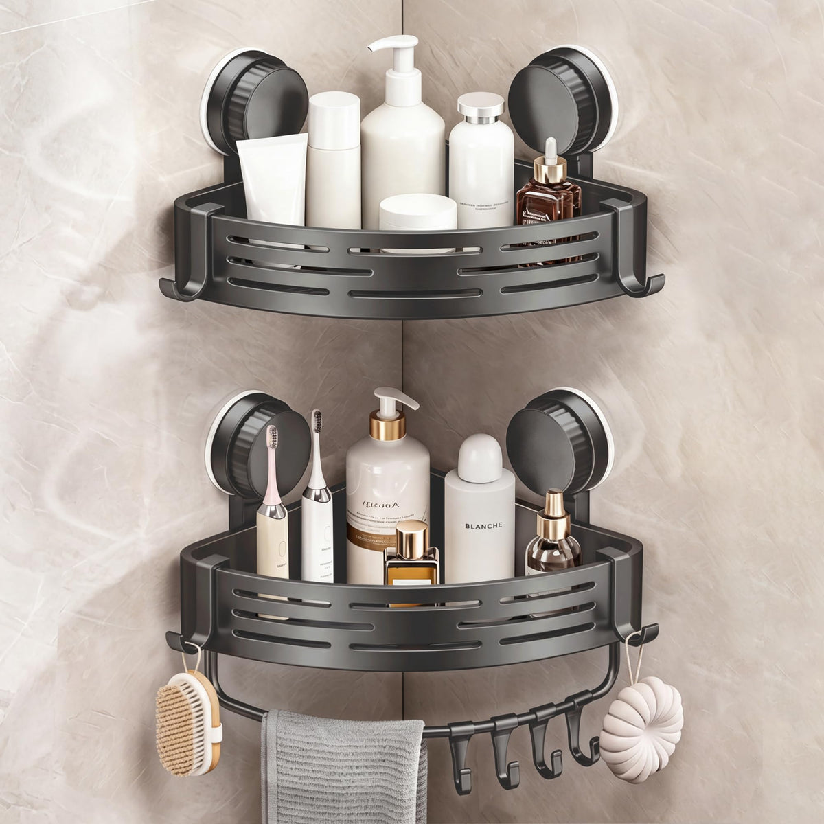 Corner Shower Caddy, ABS Suction Cup Shower Caddy, Grey 1pc