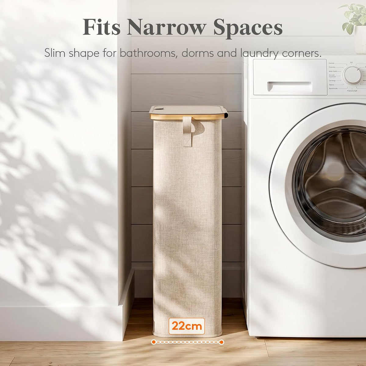 Lifewit 65L Slim Laundry Hamper with Lid and Removable Bag, Beige