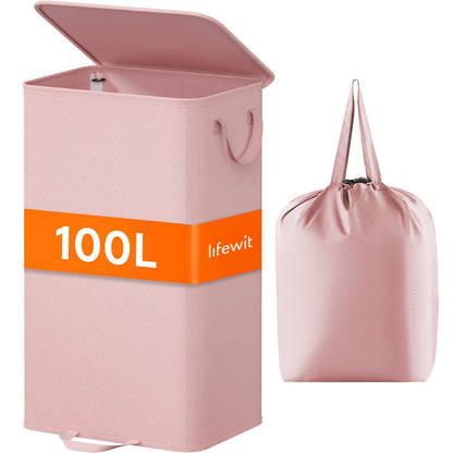 Lifewit Double Laundry Hamper with Lid, Removable Laundry Bags, Beige