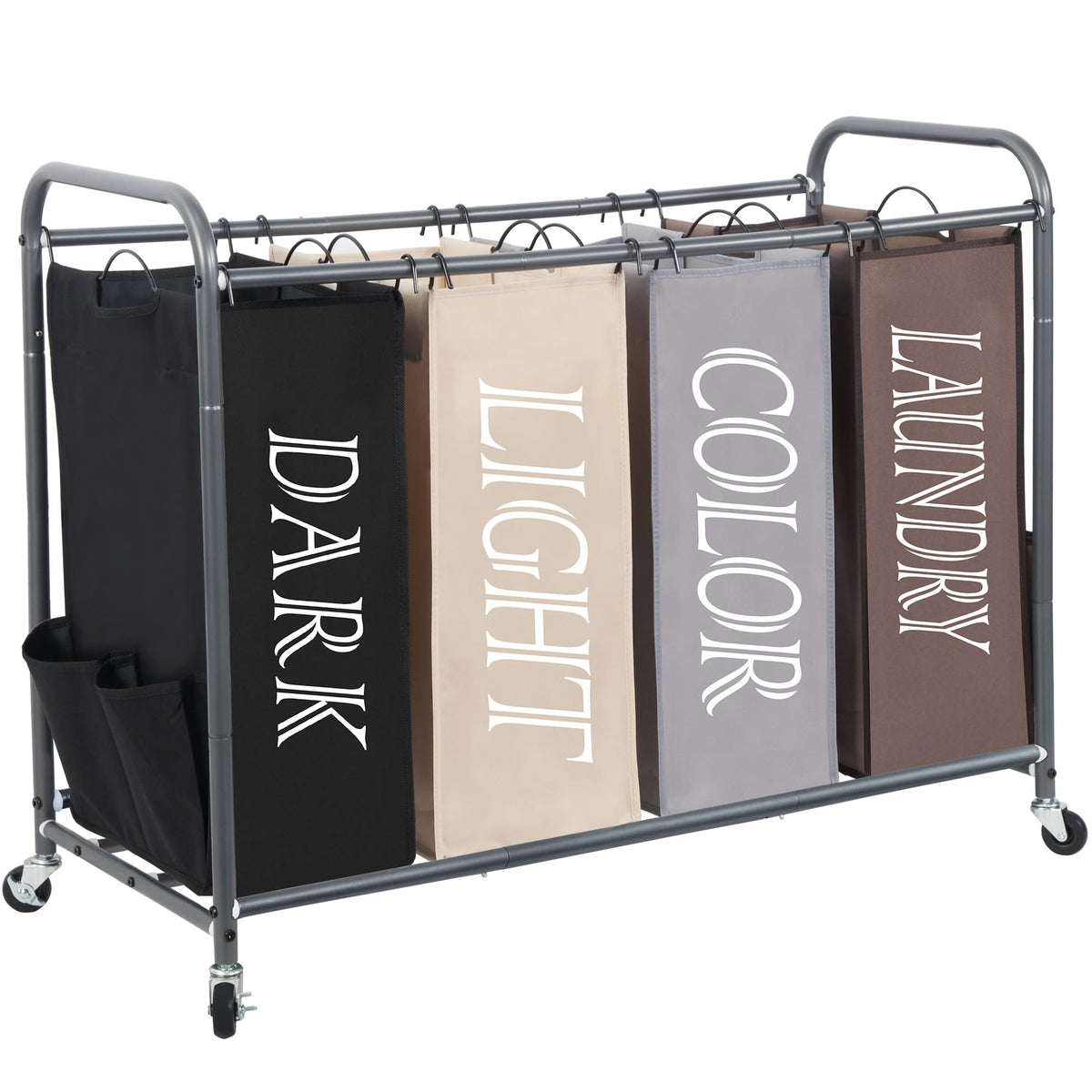 STORAGE MANIAC 3 Section Laundry Sorter, Laundry Hamper with Wheels, Gray