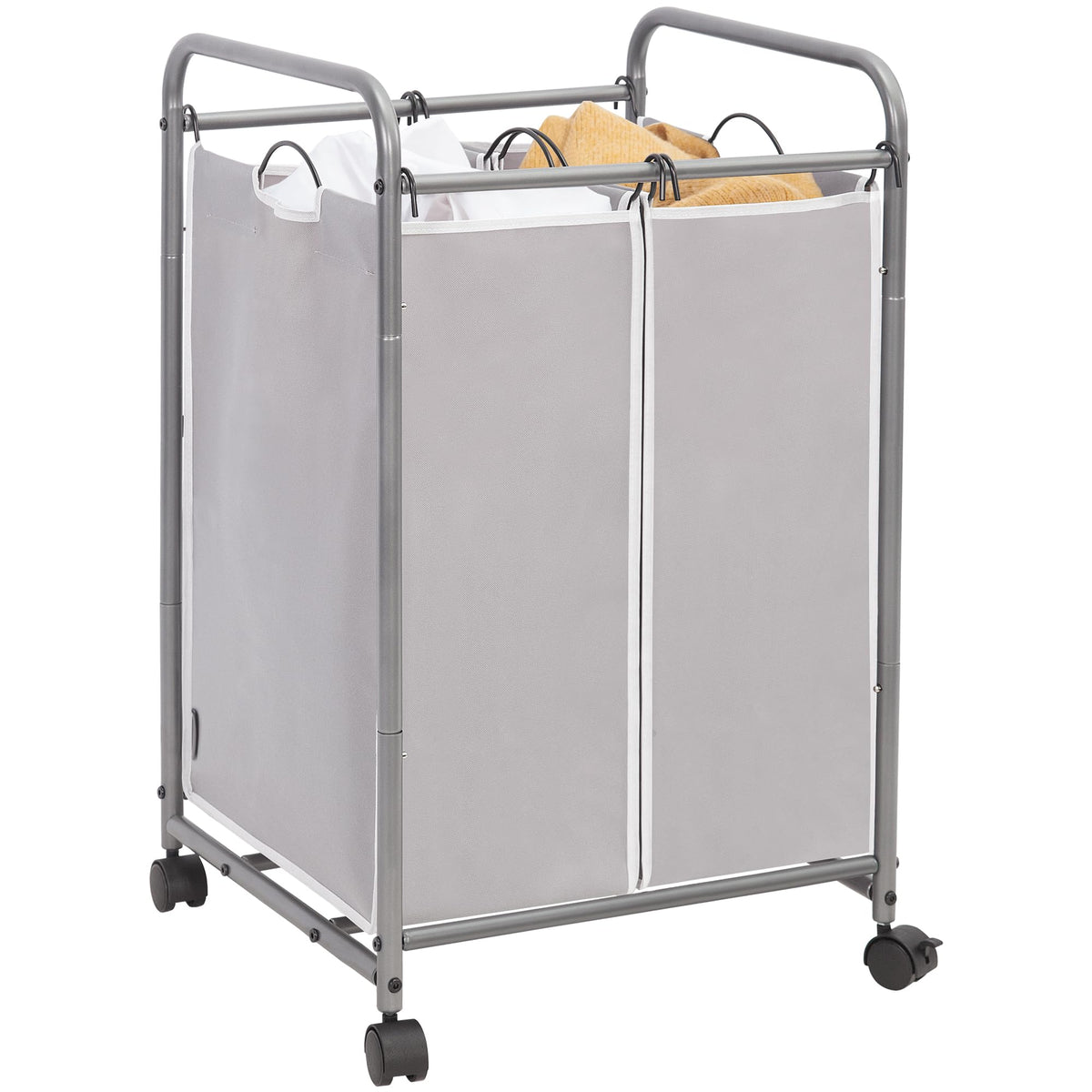 STORAGE MANIAC 3 Section Laundry Sorter, Laundry Hamper with Wheels, Gray