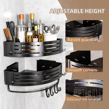 Adhesive Black Corner Shower Caddy No Drilling,2-Pack Aluminum Shower Shelf