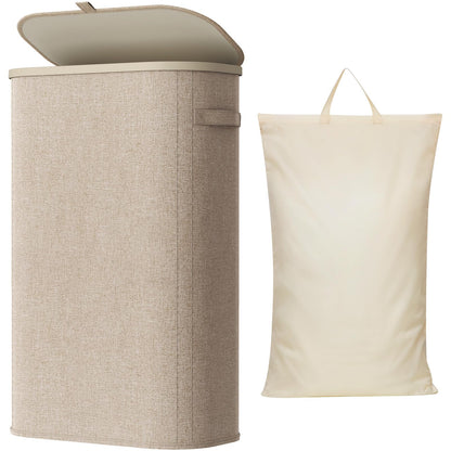 Lifewit Slim Laundry Basket with Lid and Removable Bag, 65L, Beige