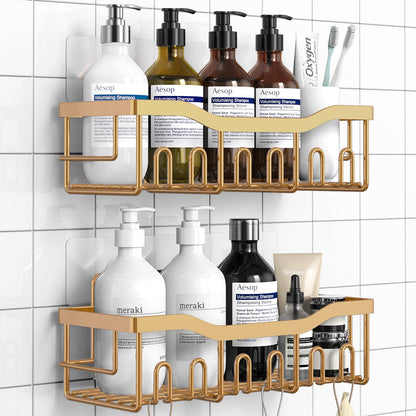 EUDELE 5-Pack Rustproof Stainless Steel Shower Caddy Set– No Drill Adhesive Bathroom Organizer, Space-Saving Shower Shelves for Apartment Essentials, Bathroom/Kitchen Storage Home Decor-L Size