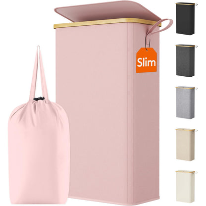 Lifewit 65L Slim Laundry Hamper with Lid and Removable Bag, Beige