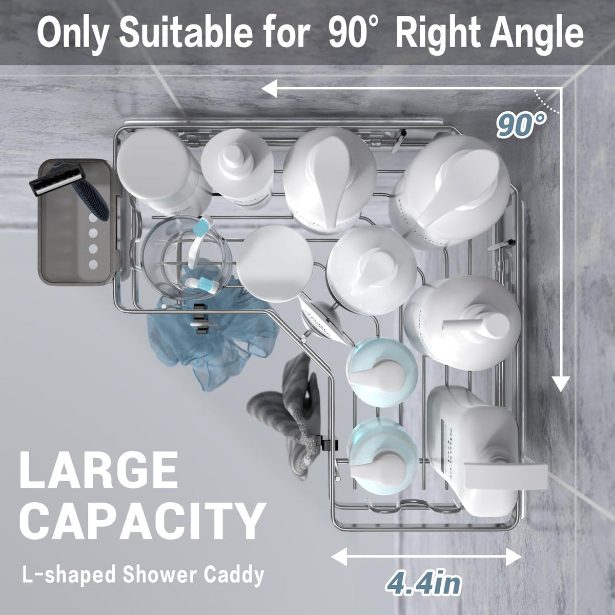 AKTECKE Corner Shower Caddy Bathroom Organizer 2 Pack Adhesive Shelf Decor- No Drilling Stainless Steel Storage Rack with Hooks and Toothpaste Holder - Accessories Stuff
