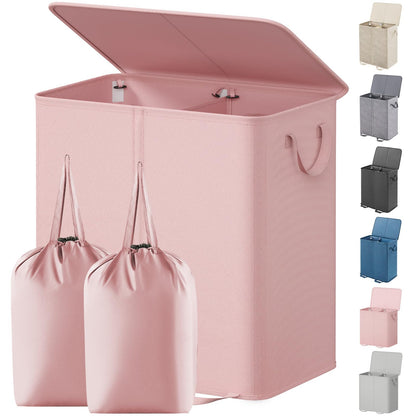 Lifewit Double Laundry Hamper with Lid, Removable Laundry Bags, Black