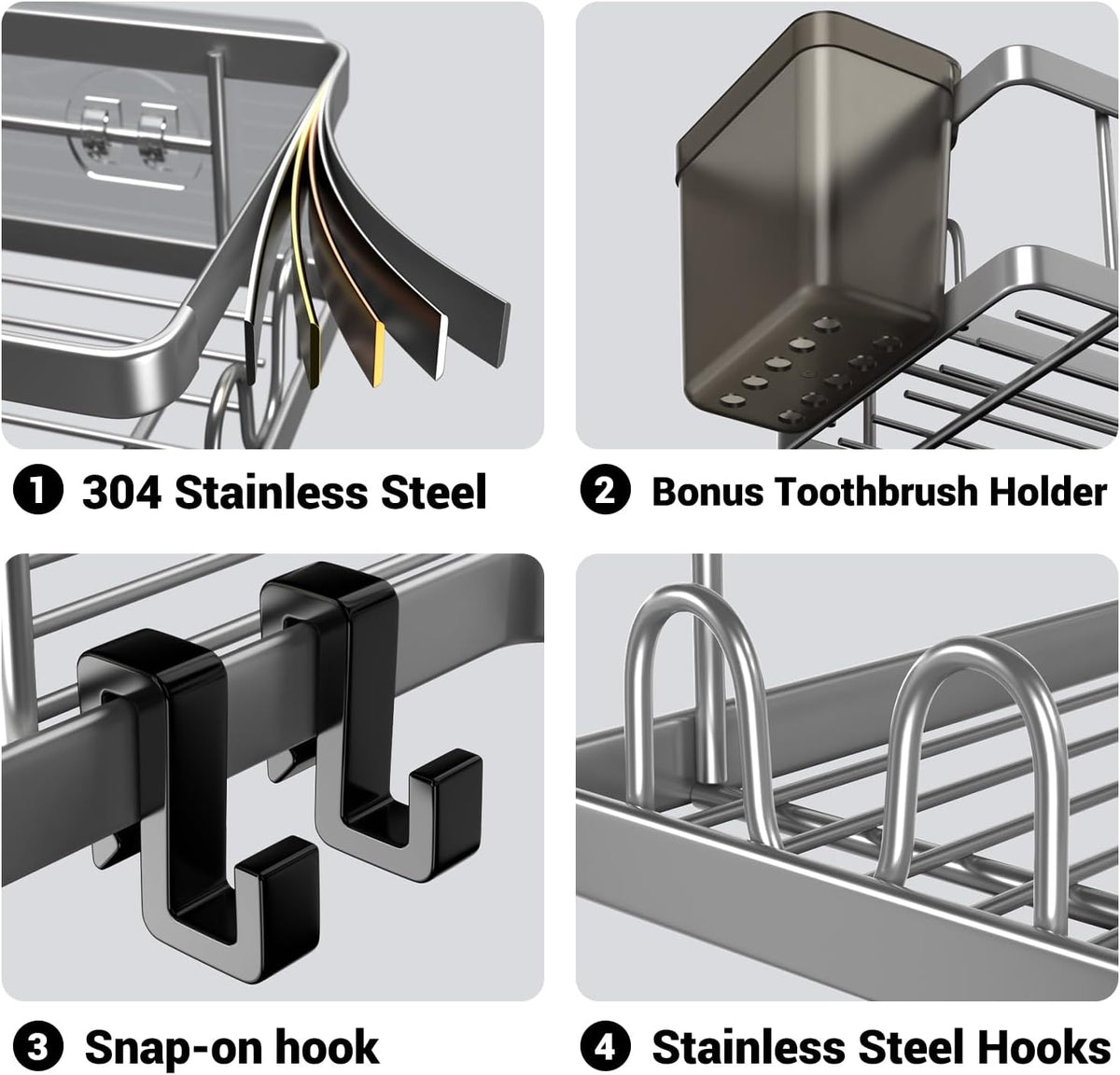 AKTECKE Corner Shower Caddy Bathroom Organizer 2 Pack Adhesive Shelf Decor- No Drilling Stainless Steel Storage Rack with Hooks and Toothpaste Holder - Accessories Stuff