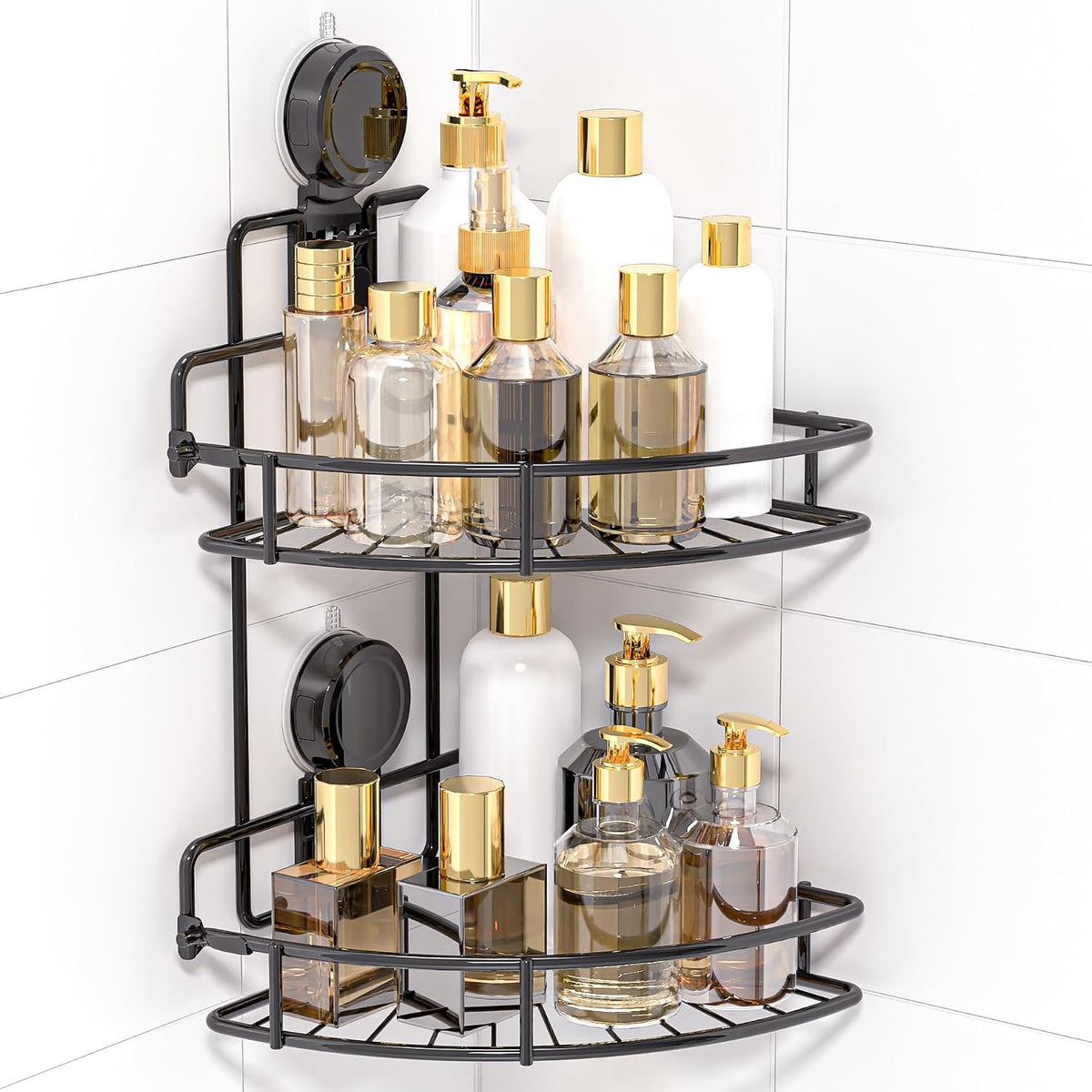 Shower Caddy Suction Cup, 2 Pack Suction Shower Shelf, Black