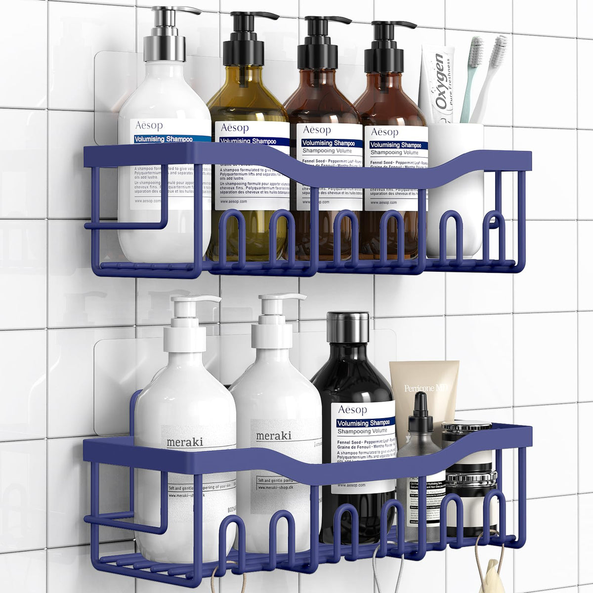 EUDELE 5-Pack Rustproof Stainless Steel Shower Caddy Set– No Drill Adhesive Bathroom Organizer, Space-Saving Shower Shelves for Apartment Essentials, Bathroom/Kitchen Storage Home Decor-L Size