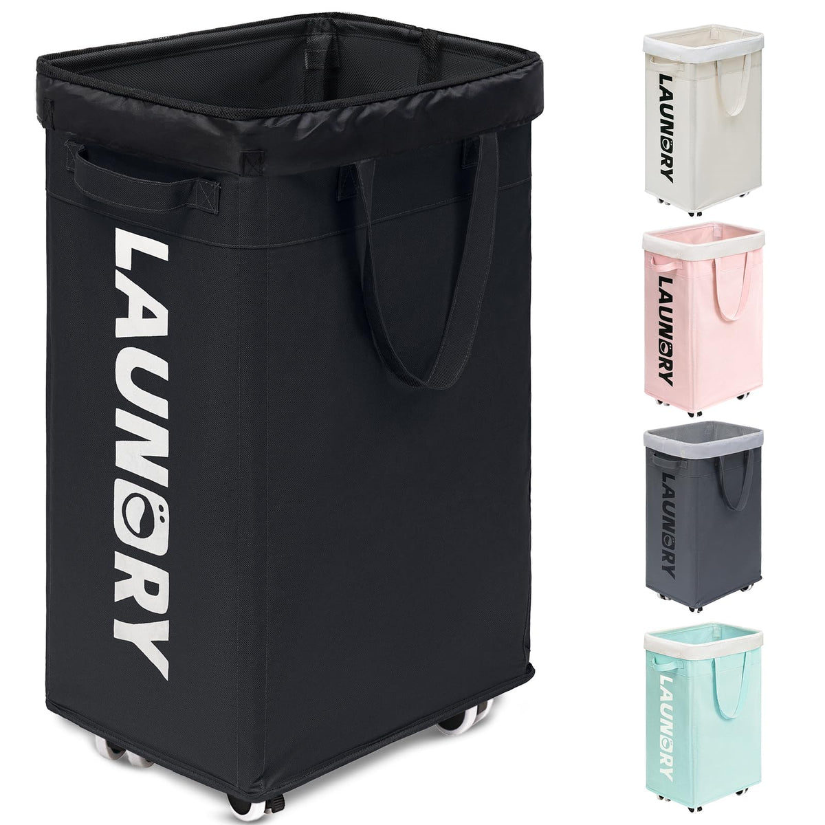 Goodpick 75L Laundry Basket with Wheels & Removable Wash Bag for Dorm