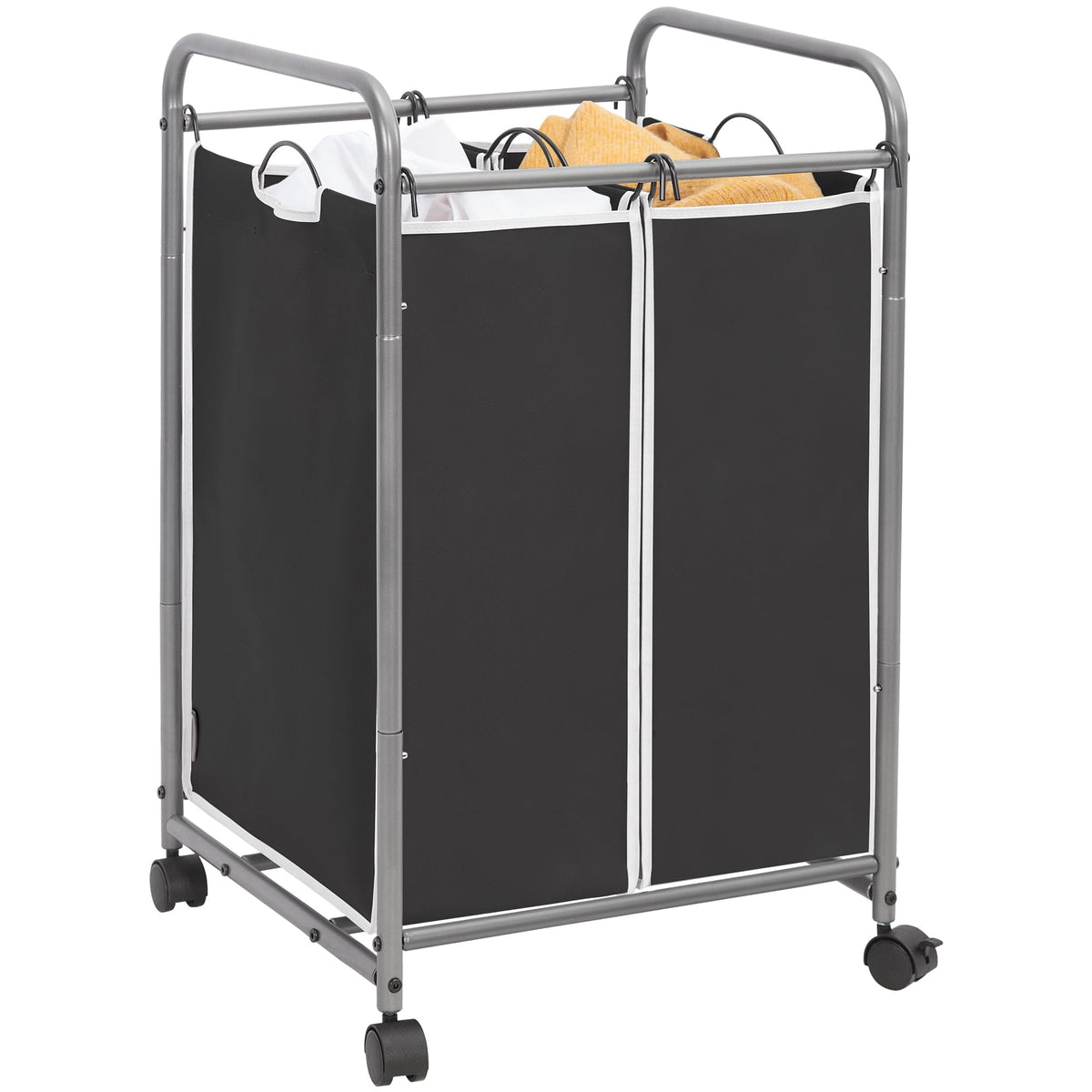 STORAGE MANIAC 3 Section Laundry Sorter, Laundry Hamper with Wheels, Gray