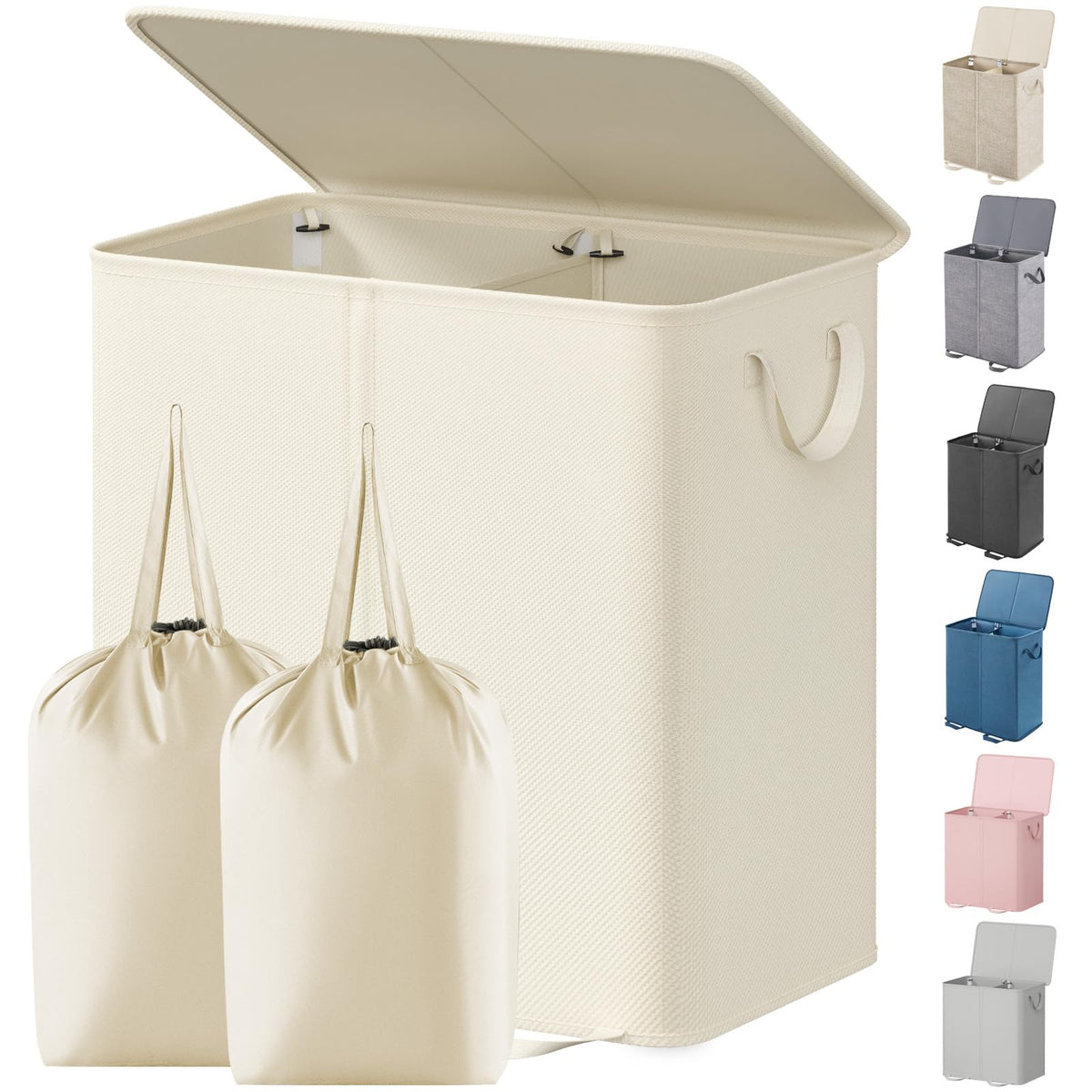 Lifewit Double Laundry Hamper with Lid, Removable Laundry Bags, Beige