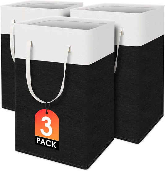 TasticTotes Laundry Basket 3-Pack, Laundry Hamper, 75L-Black