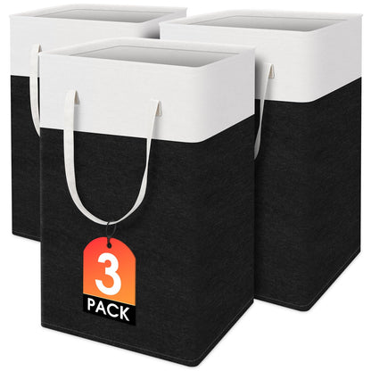 TasticTotes Laundry Basket 3-Pack, Laundry Hamper, 75L-Black