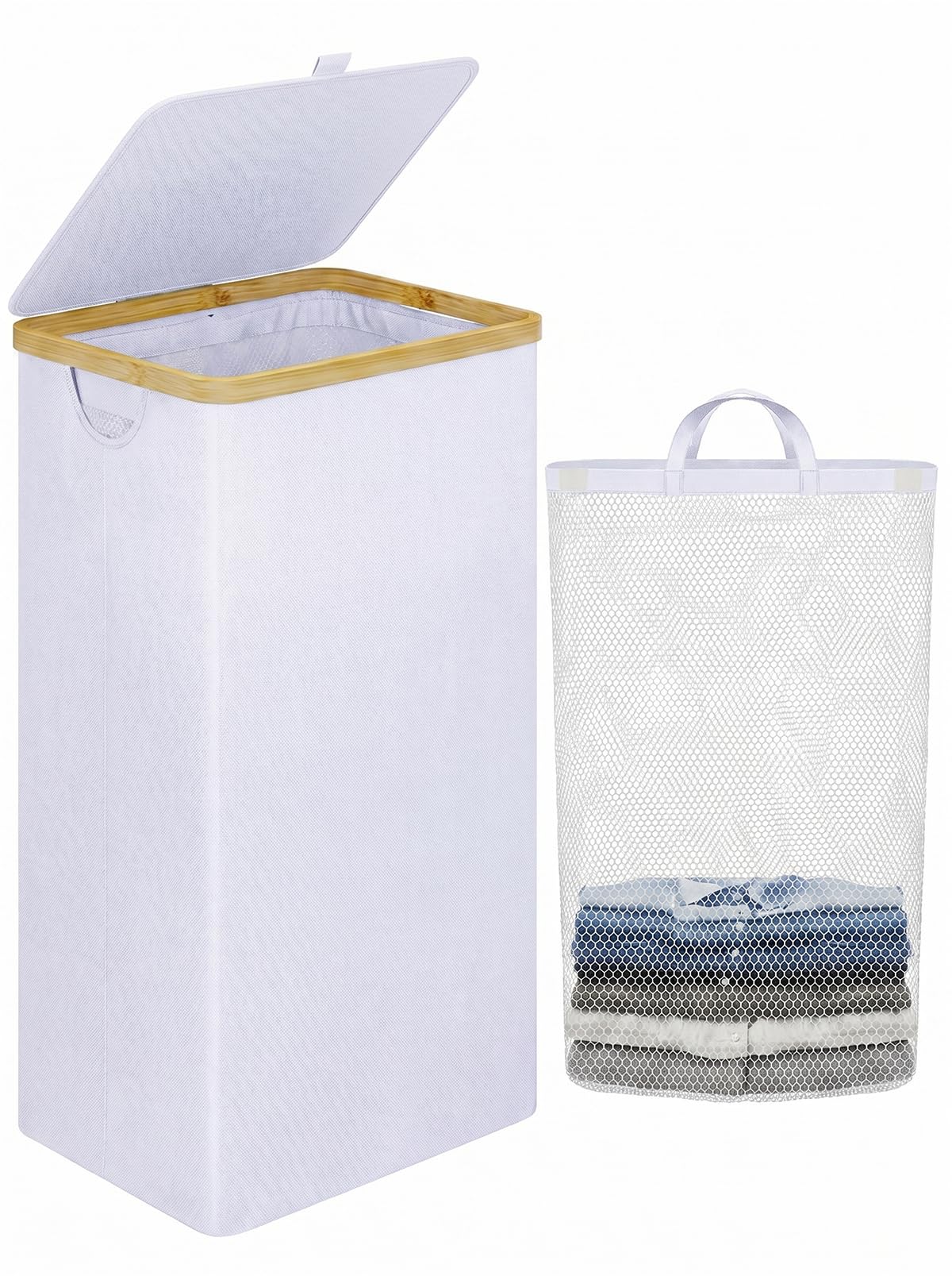 IEGrow Laundry Hamper with Lid,110L Laundry Basket with Mesh Bags,Black