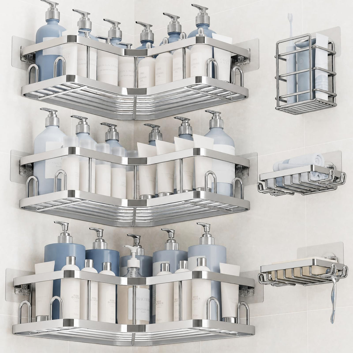 Veken Large Capacity Corner Shower Caddy 6-Pack, Advanced Rustproof Design