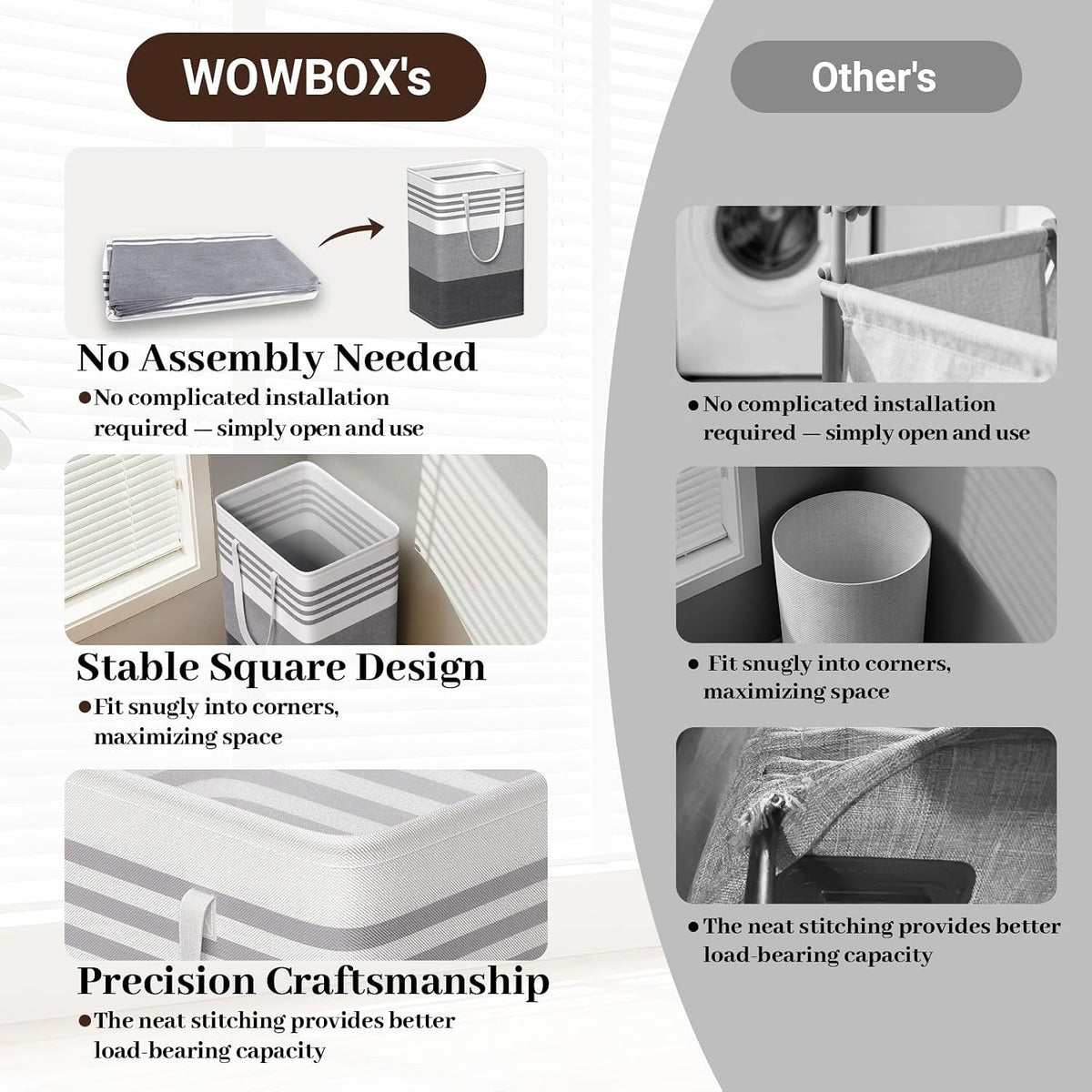 WOWBOX 2 Pack Laundry Baskets, Collapsible Dirty Clothes Laundry Hampers