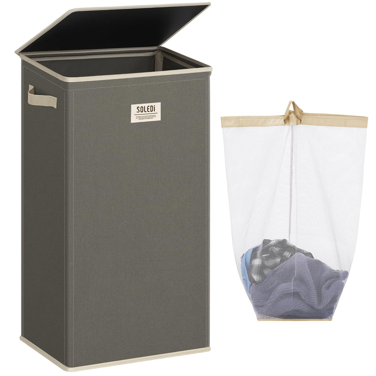 SOLEDI 100L Laundry Hamper with Lid, Large Collapsible Laundry Basket
