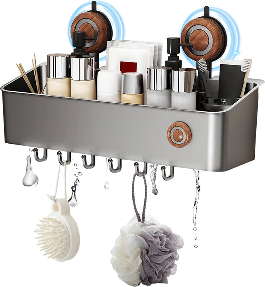 Shower Caddy Suction Cup, Removable Waterproof Bathroom Organizer Shower Shelf with Drainage, Suction Plastic Storage for Inside Shower, Shampoo, Bathroom Accessories Holder, Gray (Mahogany-L)