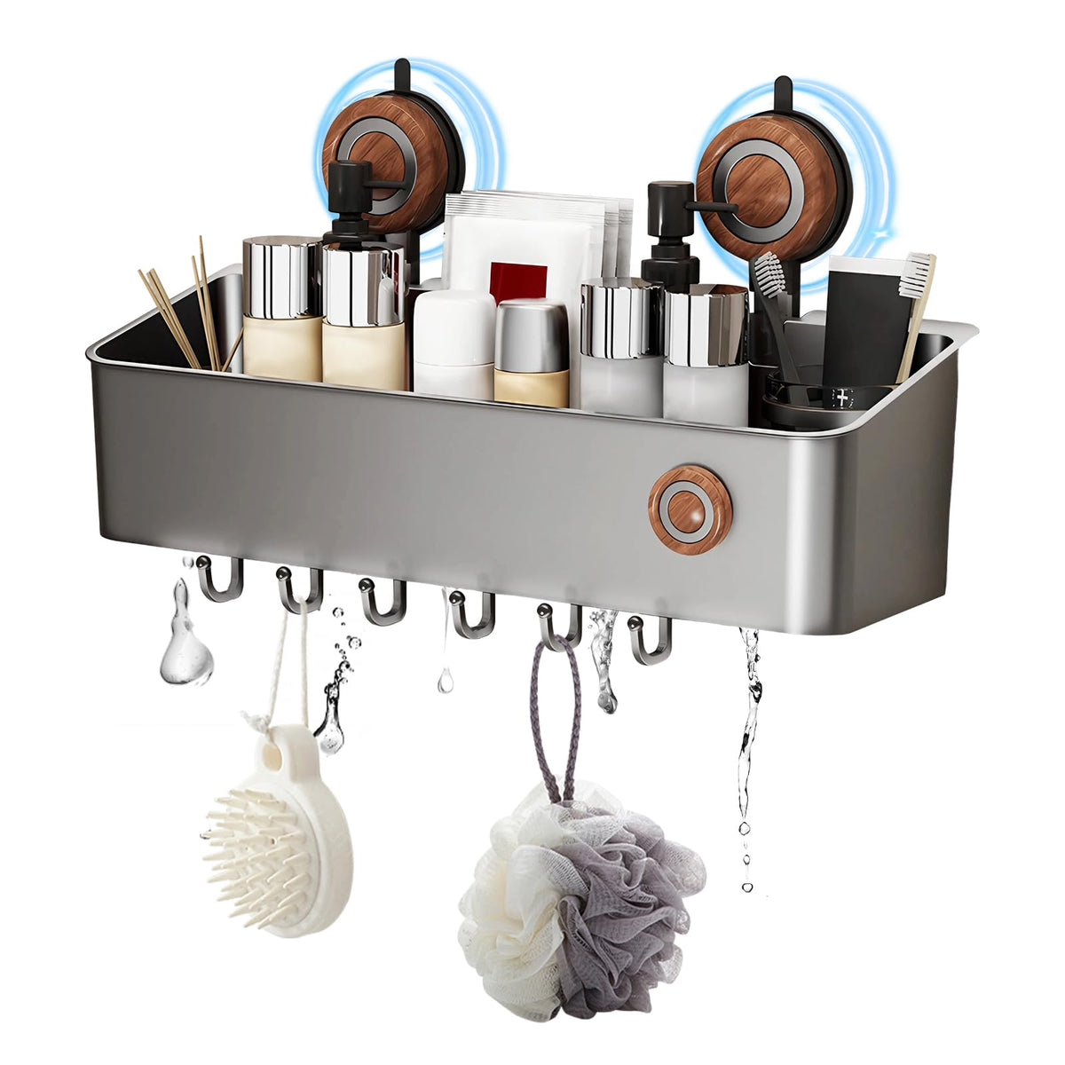 Shower Caddy Suction Cup, Removable Waterproof Bathroom Organizer Shower Shelf with Drainage, Suction Plastic Storage for Inside Shower, Shampoo, Bathroom Accessories Holder, Gray (Mahogany-L)