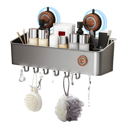 Shower Caddy Suction Cup, Removable Waterproof Bathroom Organizer Shower Shelf with Drainage, Suction Plastic Storage for Inside Shower, Shampoo, Bathroom Accessories Holder, Gray (Mahogany-L)