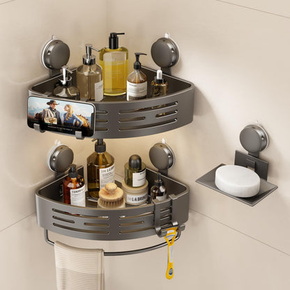 VOLPONE Shower Caddy Corner Suction Cup Shelf Corner No Drilling Bathroom Shower Organizer Storage Rack Adhesive(3-Pack, Gray)