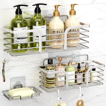Yougai Shower Organizer with Soap Holder and Hooks for Bathroom (Black)
