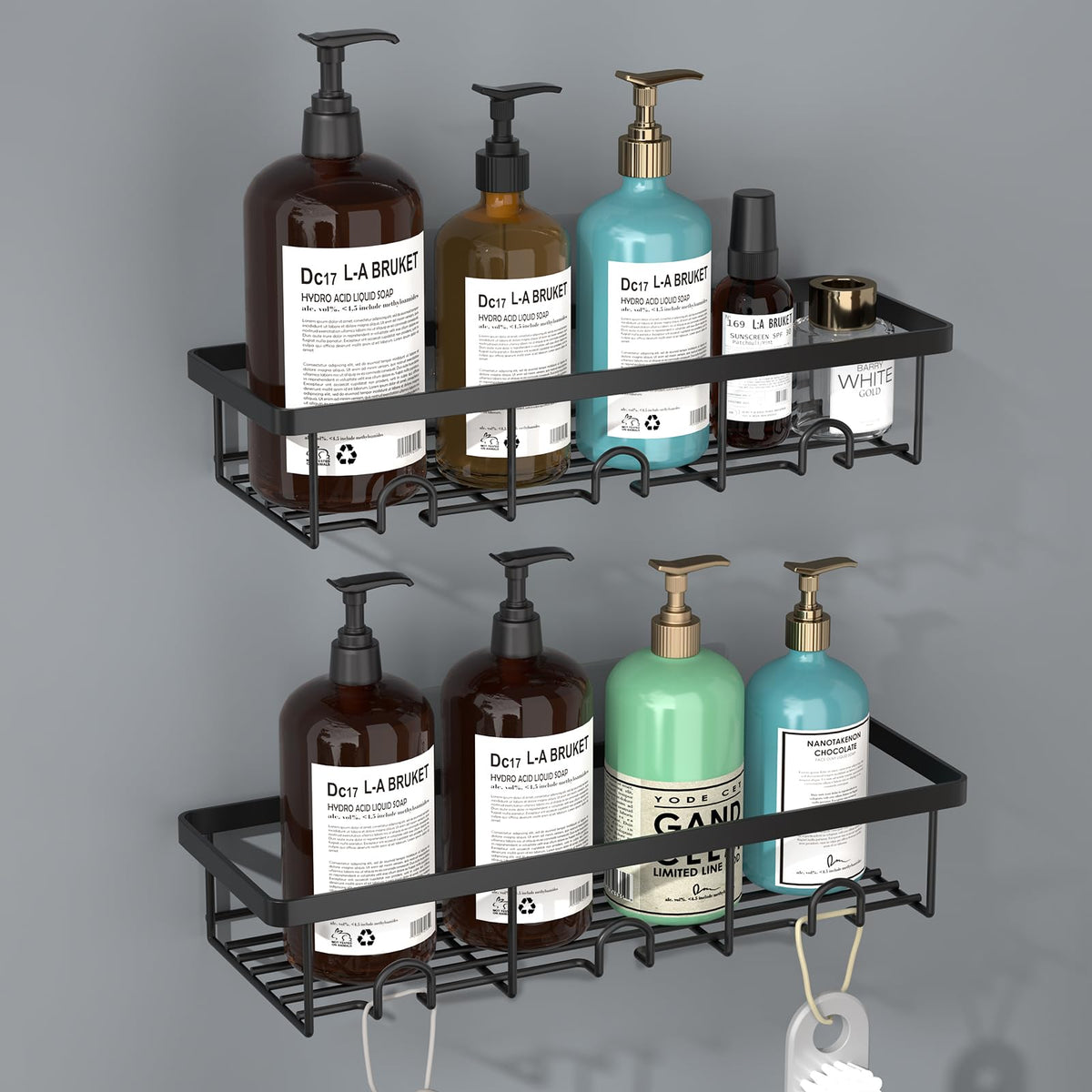 Adhesive Large Wall Shower Caddy Shelves for Inside Shower with Hooks