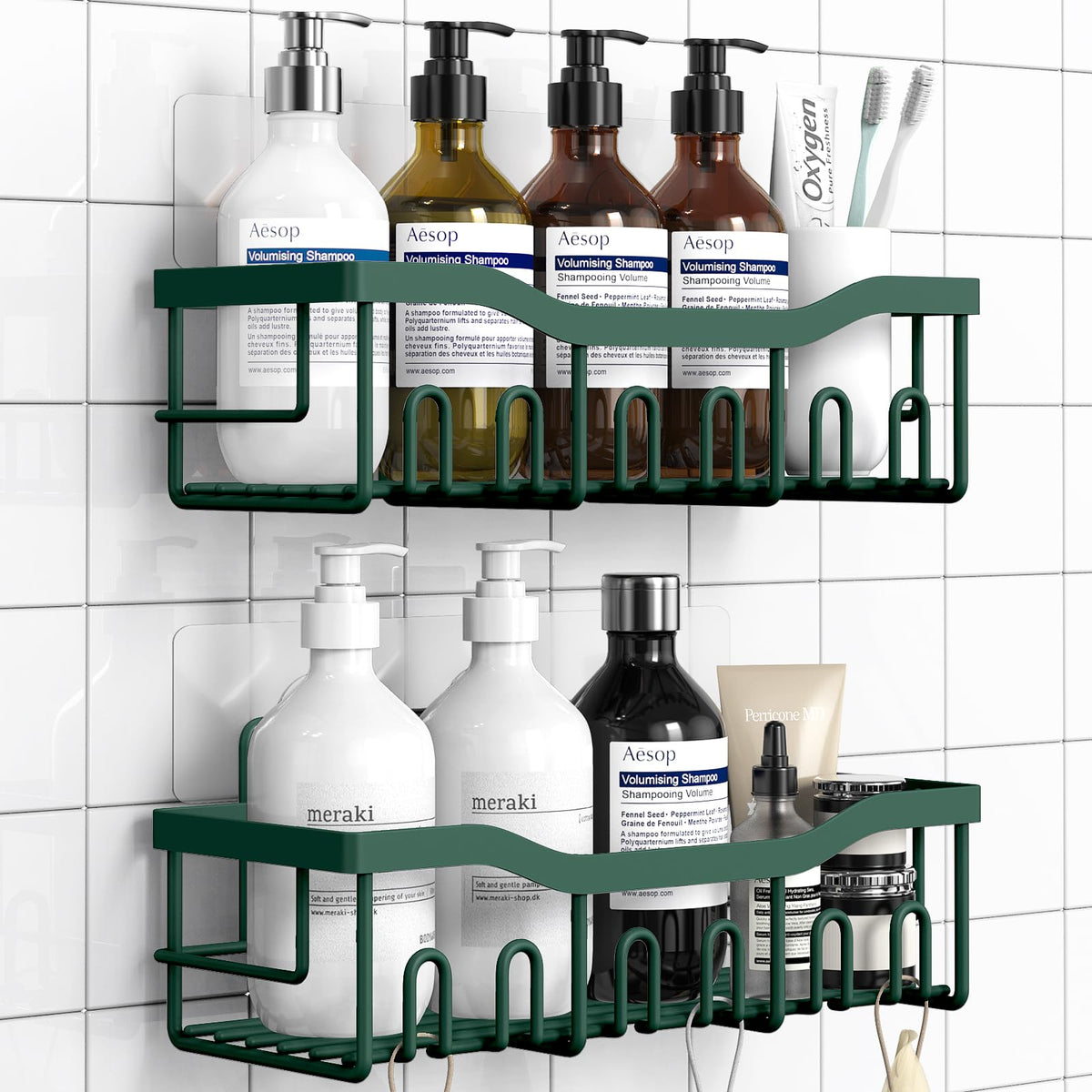 EUDELE 5-Pack Rustproof Stainless Steel Shower Caddy Set– No Drill Adhesive Bathroom Organizer, Space-Saving Shower Shelves for Apartment Essentials, Bathroom/Kitchen Storage Home Decor-L Size