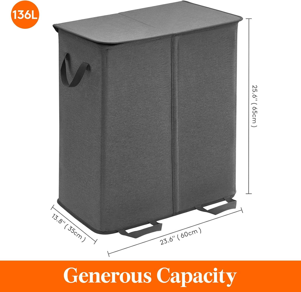 Lifewit Double Laundry Hamper with Lid, Removable Laundry Bags, Black