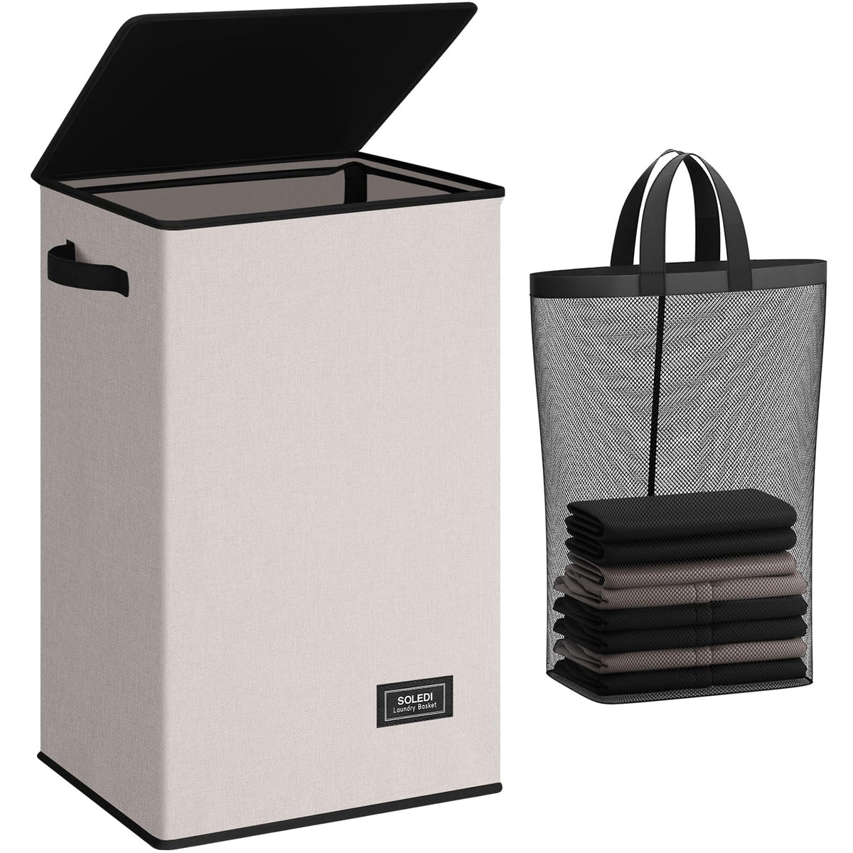 SOLEDI 100L Laundry Hamper with Lid, Large Collapsible Laundry Basket