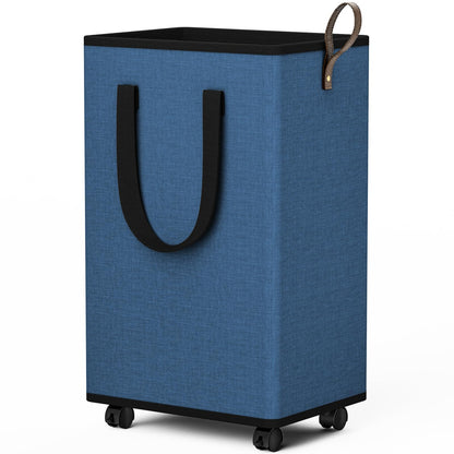 SpaceTrove Rolling Laundry Basket with Wheels, Laundry Hamper, 80L, Grey