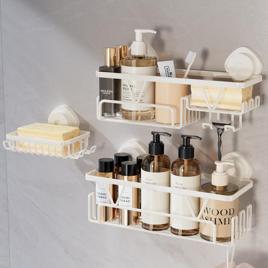 KEGII Suction Cup Shower Caddy, 3 Pack Bathroom Organizer, Cream White