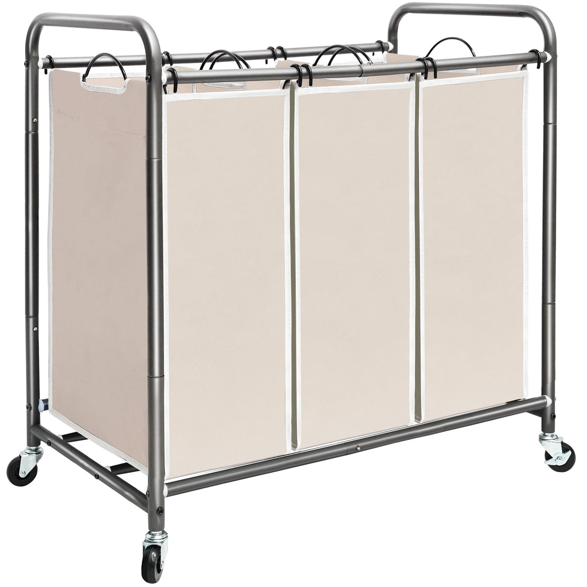 STORAGE MANIAC 3 Section Laundry Sorter, Laundry Hamper with Wheels, Gray