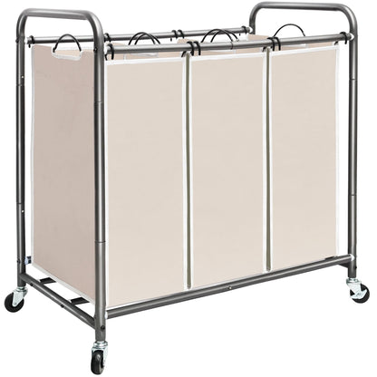 STORAGE MANIAC 3 Section Laundry Sorter, Laundry Hamper with Wheels, Gray